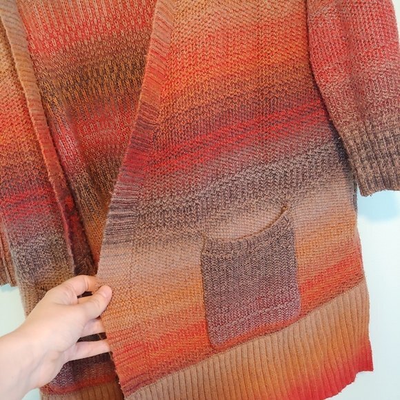 Angie Multicolor Fall Colors Open Front Long Line Cardigan Size Small - Picture 3 of 6